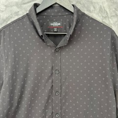 Express Performance Extra Slim Mens Large Black Micro Dot Stretch Dress Shirt L