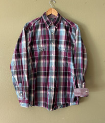 Roper Men’s Plaid Western Button Down purple a blue contrast cuff M Pointed yoke