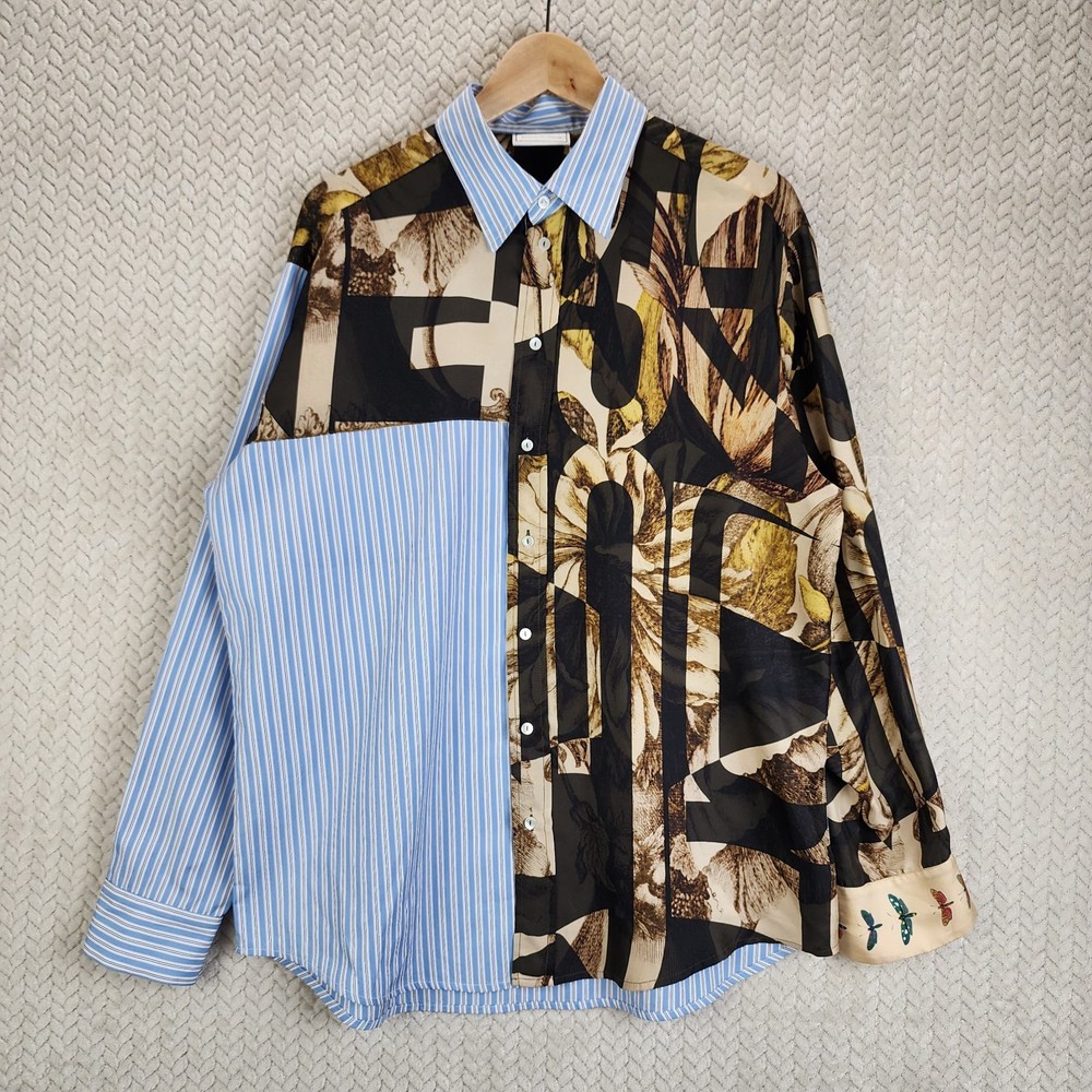 Pierre-Louis Mascia Aloe Patchwork Silk Shirt Size Small Made in Italy Luxury