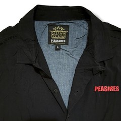 Pleasures OutKast Graphic Button Down Shirt Mens Large Black Rayon Short Sleeve