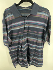 Bugatchi Uomo Men’s Navy Multicolor Striped Knit Polo Shirt L Short Sleeve