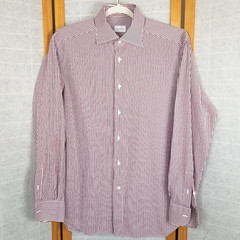 Ermenegildo Zegna Men’s Dress Shirt Size 42 cm 16.5 in Neck Burgundy Stripe