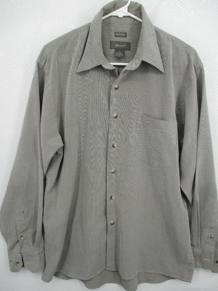 Bruno Men’s Shirt Medium Button Front Black Tan Houndstooth Peached Long Sleeve