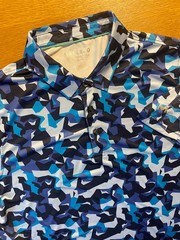 Maelreg Performance Stretch Golf Polo Shirt Mens Large Blue Camo EUC