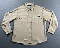 Workrite FR Button Up Shirt Men’s Large Beige Long Workwear Oilfield *READ*