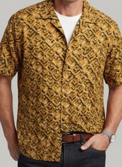 Stacey Adams geometric button down men’s brown shirt Size XXL Linen Blend 108