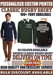 Personalised custom printed text logo Long Sleeve Classic Rugby Shirt Sports