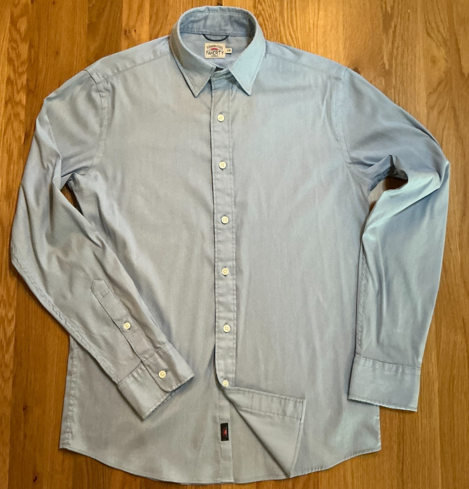 Faherty Hidden Button Down Shirt Light Blue Supima Cotton Stretch Collar Men’s S