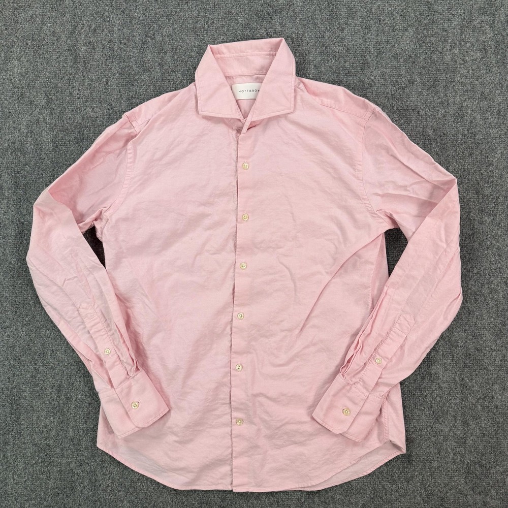 Mott & Bow Shirt Mens Medium Pink Solid Long Sleeve Button Up Casual Cotton