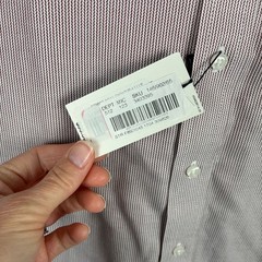 NWT Hart Schaffner Hidden Button Down Shirt 17/34 Red White Non-Iron Herringbone