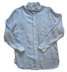 Ben Silver Charleston Shirt 100% Linen Long Sleeve Button Down Blue Plaid 16-33