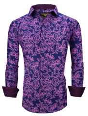Mens PREMIERE Long Sleeve Button Down Dress Shirt PINK BLUE PAISLEY DESIGNER 622