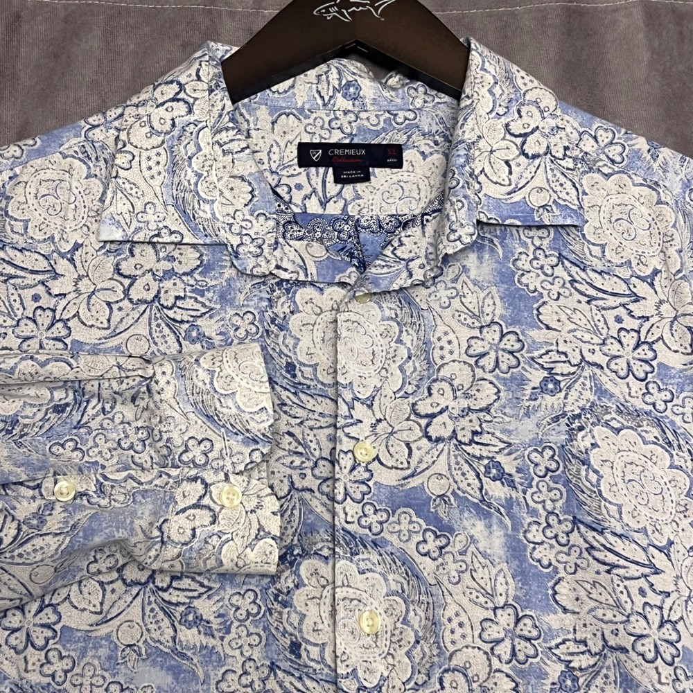Cremieux Collection Button Down Men XL Blue White Floral Paisley Cotton