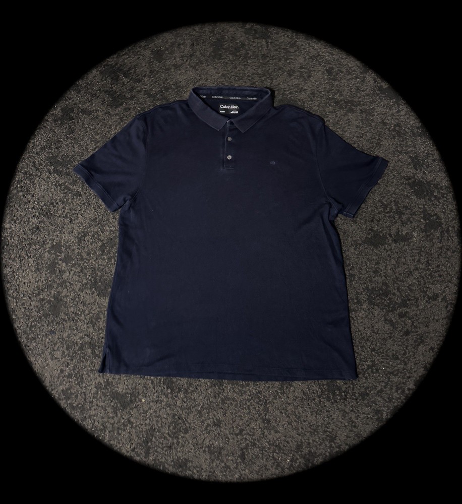 Calvin Klein Men’s Navy Solid Short Sleeve Polo Shirt XXL Logo Button Collar