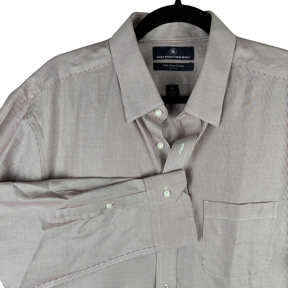 NWT Hart Schaffner Hidden Button Down Shirt 17/34 Red White Non-Iron Herringbone