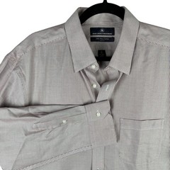 NWT Hart Schaffner Hidden Button Down Shirt 17/34 Red White Non-Iron Herringbone