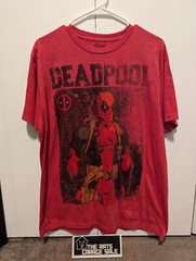 Marvel Deadpool Men’s Short Sleeve Graphic Print T-Shirt Size L Color Rouge Red