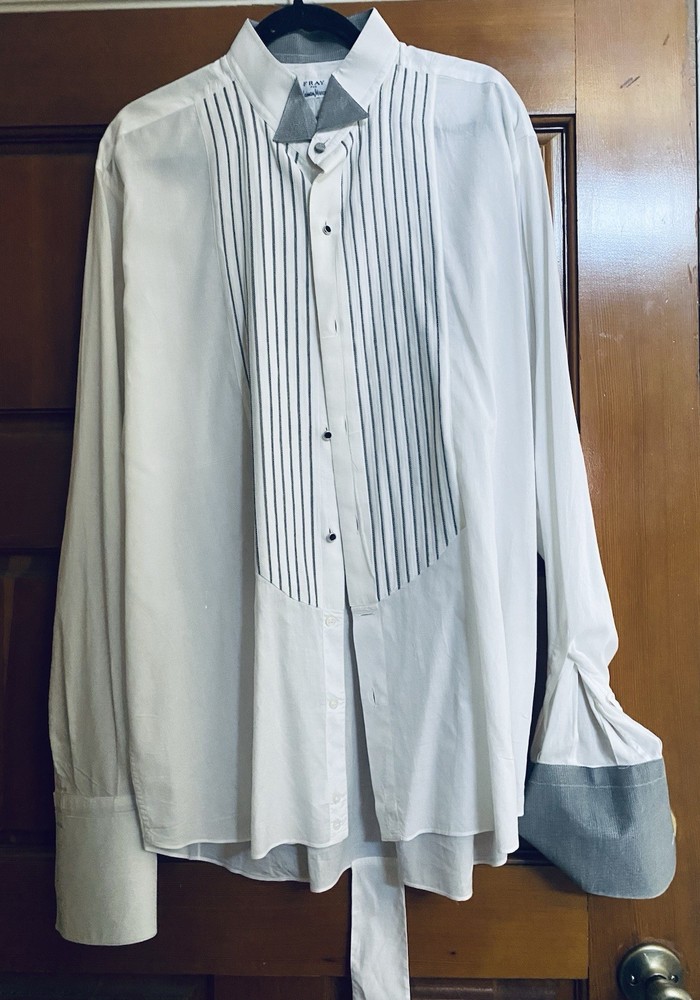 Fray Neiman Marcus White Bib Front Tuxedo Shirt Free Studs & Links SZ 18/Italy