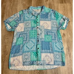 Maison Article XL Bandana Print Button Up Shirt Short Sleeve Blue Green
