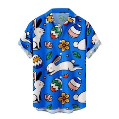 Mens Button Down Easter Bunny Egg Hawaiian Top Novelty Spring Holiday Gift Shirt