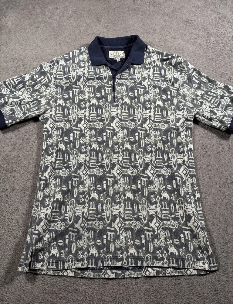VINTAGE Golf Polo Shirt Mens Medium Geometric Tiki All Over Arizon 90s Old Money