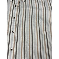 Robert Graham Mens Medium Striped Button Down Shirt Brown Tan Grey Paisley Trim