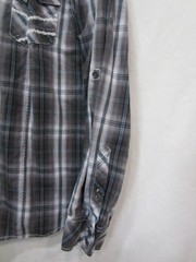 Surplus Mens Long Sleeve Large Button Down Black/Gray/ Blue Plaid Western Shirt