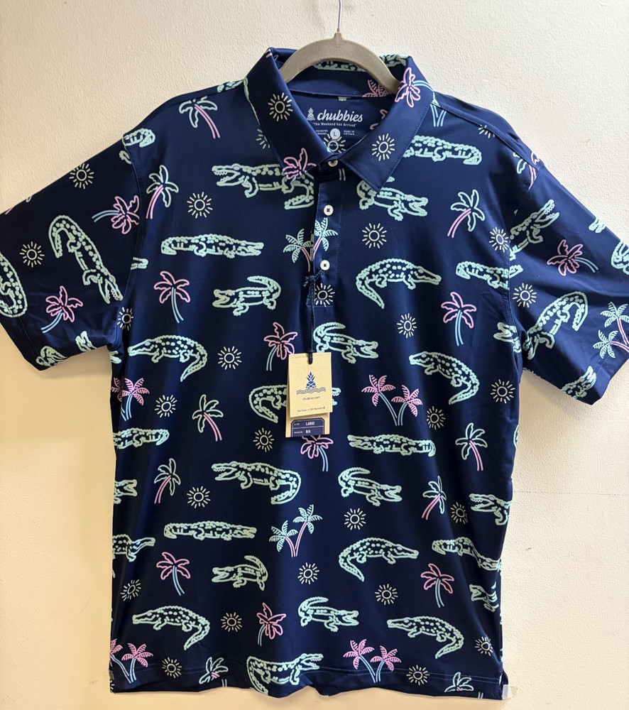 New Chubbies THE NEON GLADES Performance POLO w/UPF 50+ Protects from SUN SZ-L