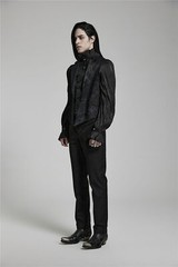 Punk Rave Goth Lapel Collar Multi Layers Lace Asymmetric Placket Black Waistcoat