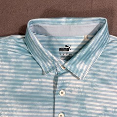 Puma Cloudspun Dye Stripe Performance Golf Polo Shirt Mens Size M Lt Blue White