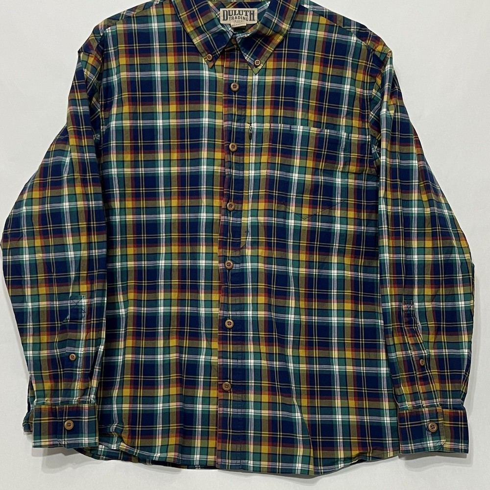 Duluth Trading Vertical Zip Pocket Button Collar Plaid Shirt Multicolor Men XL