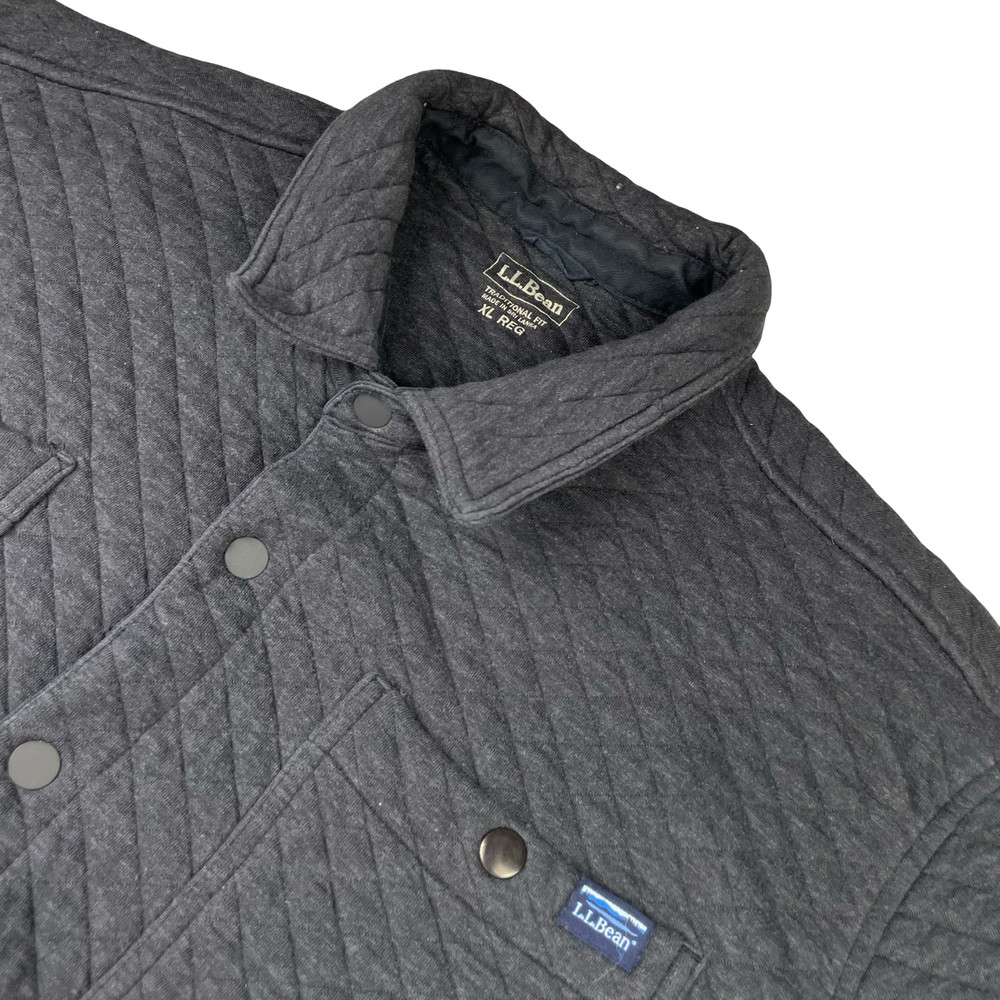 LL Bean Men’s Snap Button Quilted Work Shirt Jacket Gray • XL
