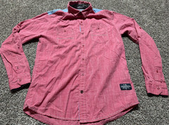 Tranquility Mayhem Mens Button Down Shirt Long Sleeve Medium Heather Red Blue