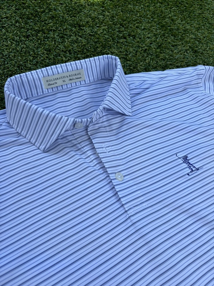 Holderness & Bourne X Pinehurst Polo Shirt Men’s XL Tailored Fit Striped Blue!