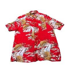 Allsaints Red Tiger Asian Themed Viscose Indo Shirt Size 2XL NWT
