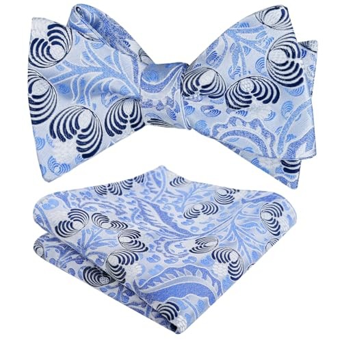 Mens 2pcs Classic Floral Pattern Self-tied Bow Tie and 035-light Blue