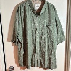 Customized Version Mens 4XL Button Up Shirt Short Sleeve Leaf Print Sage Green