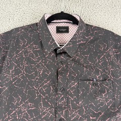 7Diamonds Timeless Melody Button Down Shirt Men’s XL Black Pink 4-Way Stretch