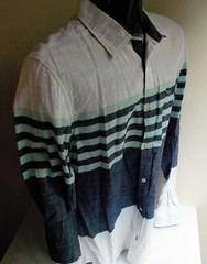 BUFFALO David Bitton Multi Stripes LS Button Front Shirt Blue/Turquoise/White LG