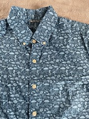 Men’s Medium Short Sleeve Button Fish Jellyfish Octopus Aloha Shirt Blue Ocean