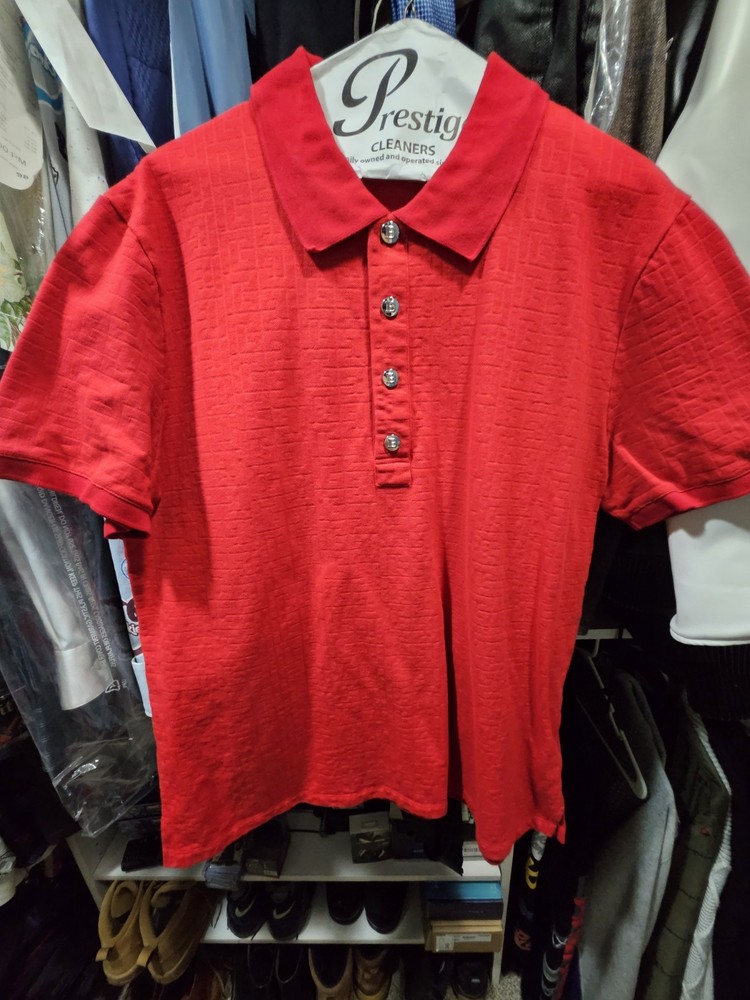 $795 Balmain Paris Red Monogram Jacquard Knit Polo Shirt XXL Made In Italy