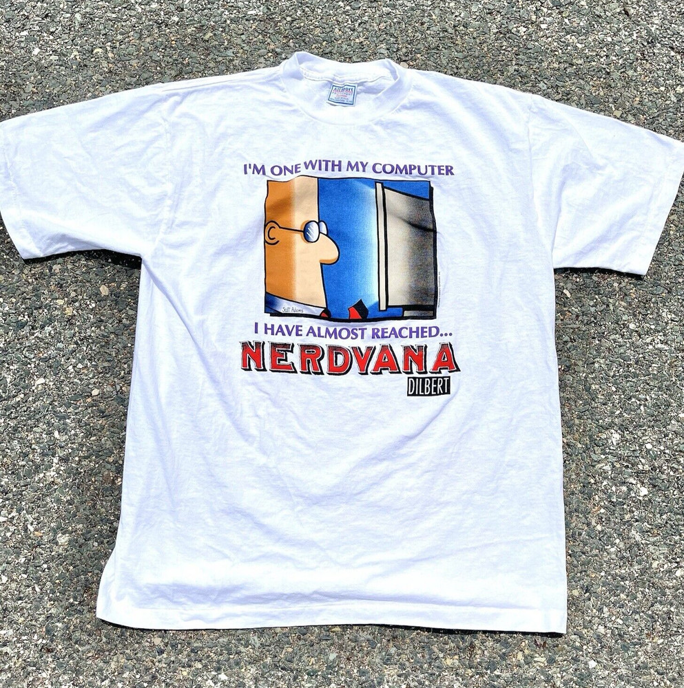 Vintage Dilbert Nerd Tech Nirvana Comics Retro 90s T Shirt Size XL Single Stitch
