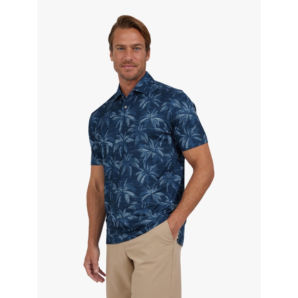 Chaps Men’s Everyday Performance Printed Polo Shirt Marina Blue Medium