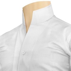 High Open Collar Buttonless White Wide Stripes Men Celebrity Style Wedding Shirt