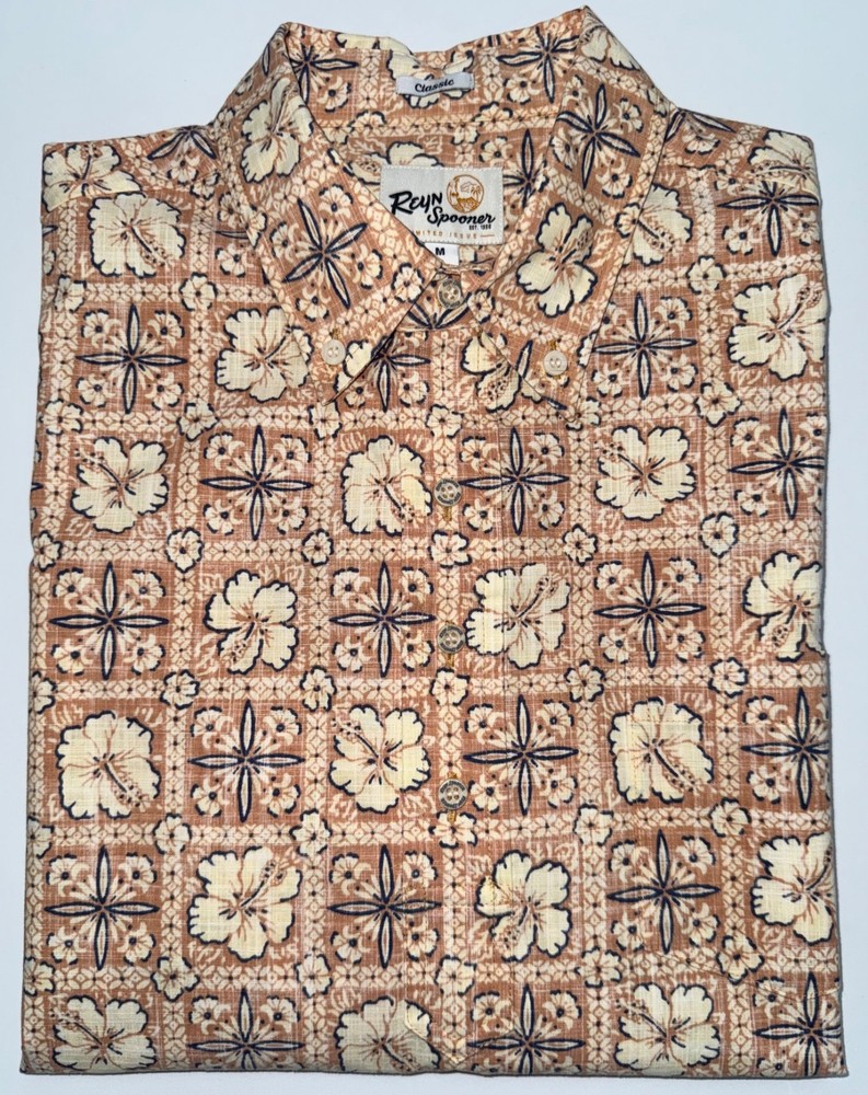 REYN SPOONER – Pullover – Peachy Tan & Cream Floral – Medium – MINT