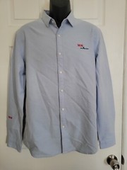 Custom Embroidered Sailing On The Sea Blue Oxford Button Up Ship Boat Captain