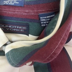 Roundtree & Yorke XL Button Down Ivory Burgundy Grn Canyon Cloth Chest 55 1/2 In