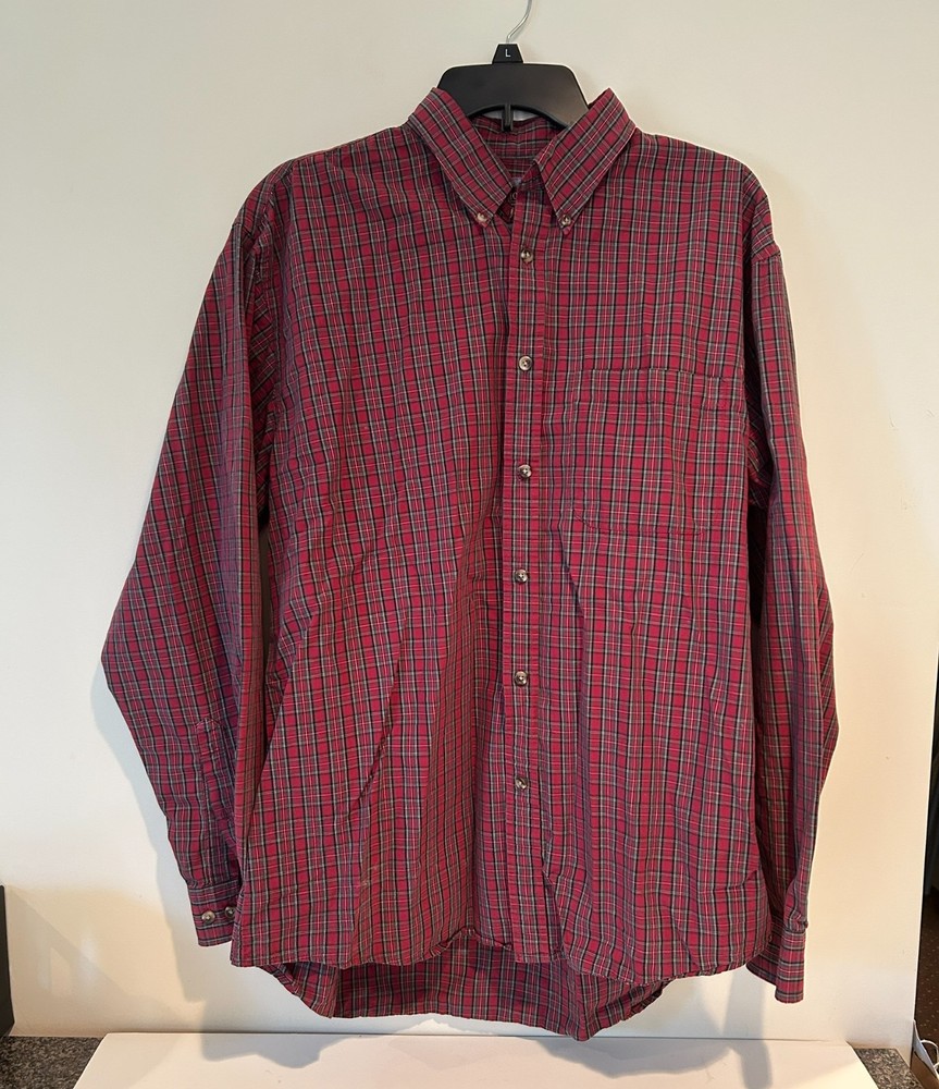Arrow Quality Durability Button Down Dress Shirt Mens Size L Red Multicolor EUC