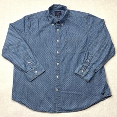 American Eagle Mens XXL Blue Polka Dot Denim Button Down Shirt Classic Fit SP14
