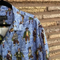 Guy Buffet Collection Men’s Blue Golf Print 100% Silk Shirt Size L